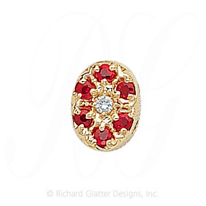 GS032 D/R - 14 Karat Gold Slide with Diamond center and Ruby accents 